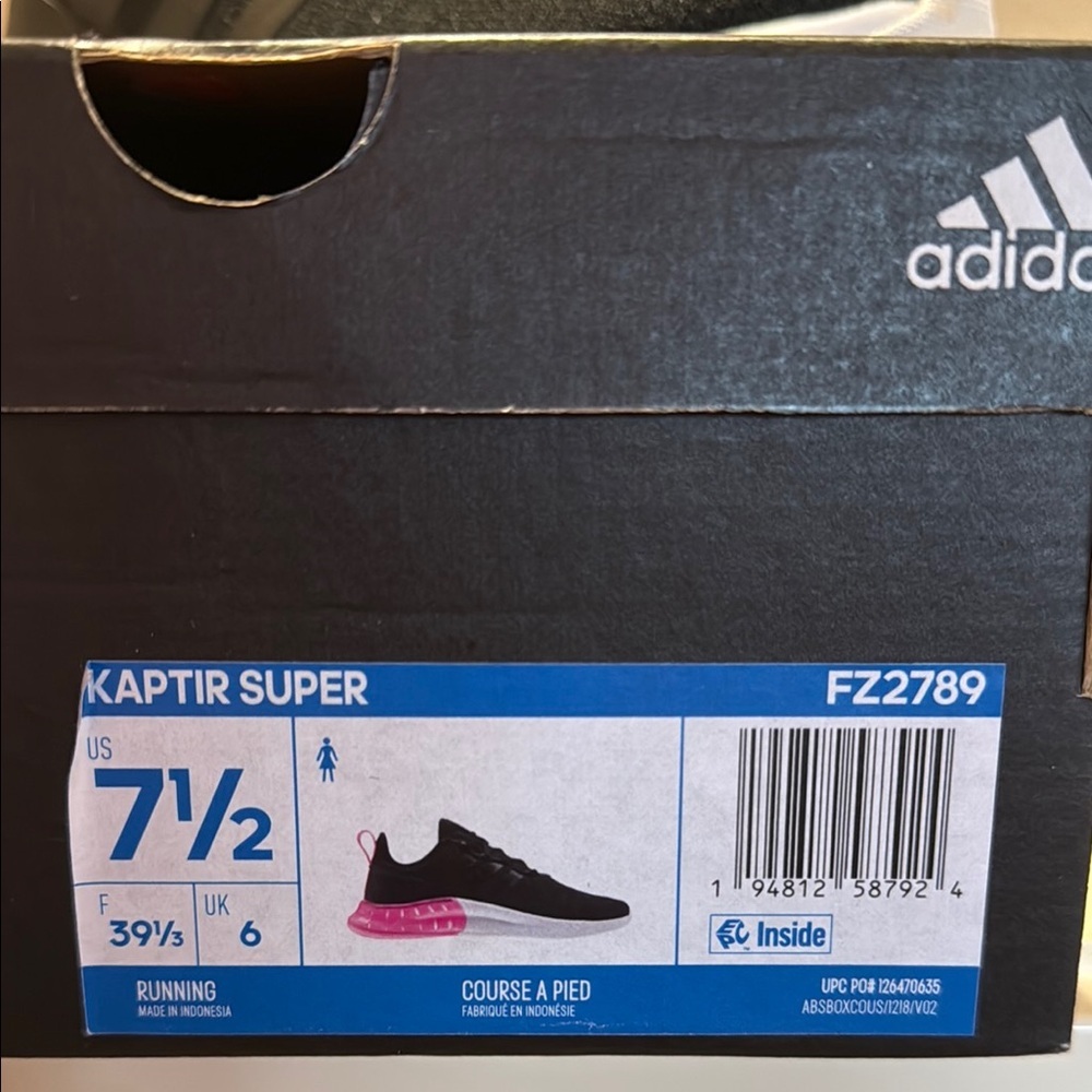 Adidas Kaptir Super Women’s Size 7.5 Running Shoes Black w/ Pink FZ2788 - Picture 2 of 11